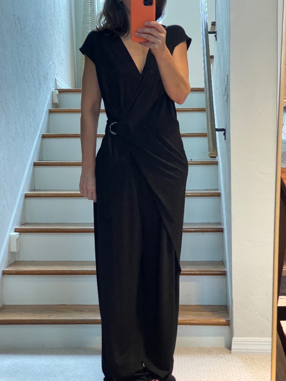 Mickael Kors short sleeve black jersey jumpsuit women L